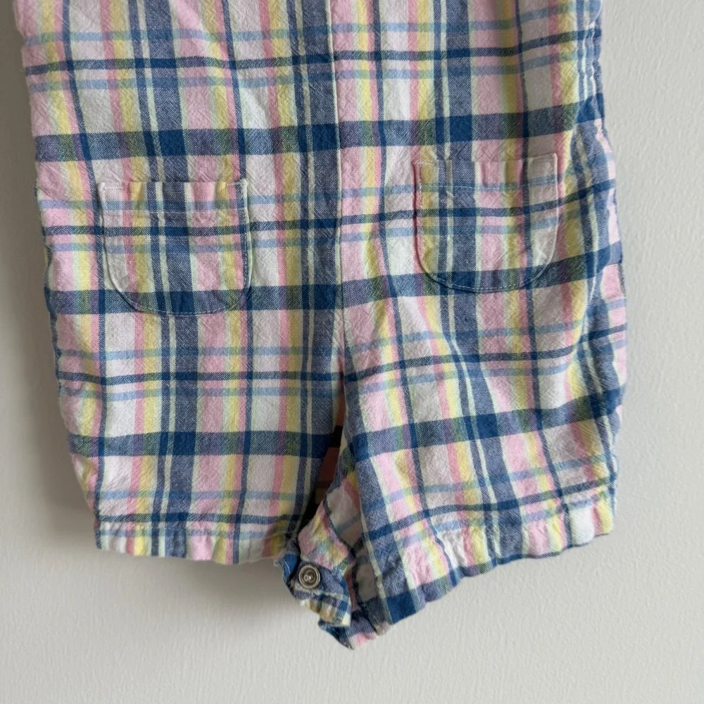 Janie and Jack Baby Blue and‎ Pink Plaid Shortalls Size 6-12 Months